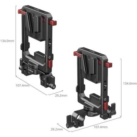 SmallRig 6273 - obrotowa płytka montażowa do akumulatora V-Mount (obustronny, 2x mocowanie V-Lock) z zaciskiem na 2x pręt 15mm - wymiary